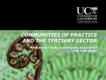 COMMUNITIES OF PRACTICE AND THE TERTIARY SECTOR What doesn’t make a community of practice? And what does?