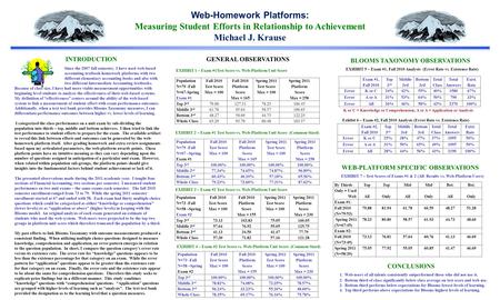 Web-Homework Platforms: Measuring Student Efforts in Relationship to Achievement Michael J. Krause INTRODUCTION Since the 2007 fall semester, I have used.