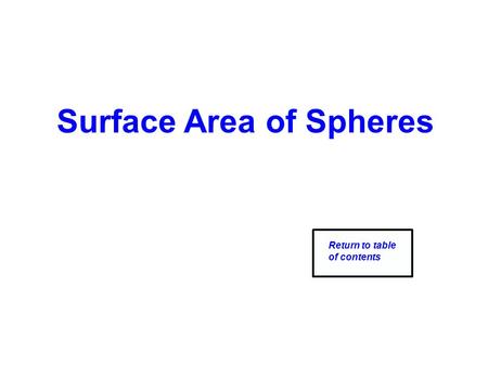 Surface Area of Spheres Return to table of contents.