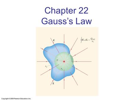 Copyright © 2009 Pearson Education, Inc. Chapter 22 Gauss’s Law.