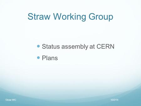 Straw Working Group Status assembly at CERN Plans 10/2/14Straw WG.