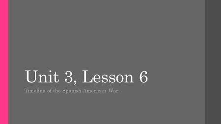 Unit 3, Lesson 6 Timeline of the Spanish-American War.