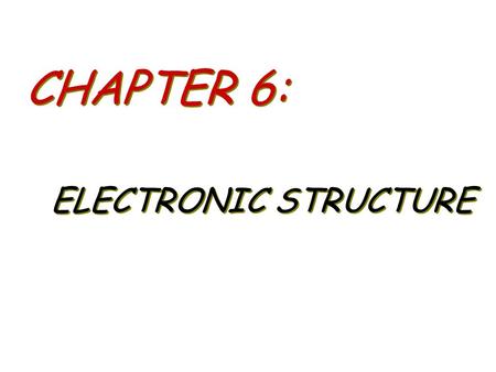 CHAPTER 6: ELECTRONIC STRUCTURE. – The Nature of Light – Quantized Energy/Photons –Photoelectric Effect – Bohr’s Model of Hydrogen – Wave Behavior of.
