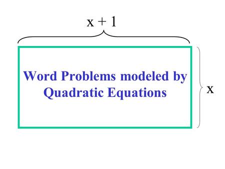 Word Problems modeled by Quadratic Equations x + 1 x.
