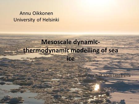 Annu Oikkonen University of Helsinki Mesoscale dynamic- thermodynamic modelling of sea ice Supervisor Prof. Matti Leppäranta.