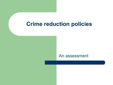 Crime reduction policies An assessment. Policies Prison Electronic tagging Anti social behaviour orders Community sentencing Intensive Supervision and.