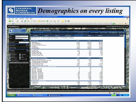 Coldwell Banker Commercial NRT Demographics on every listing.