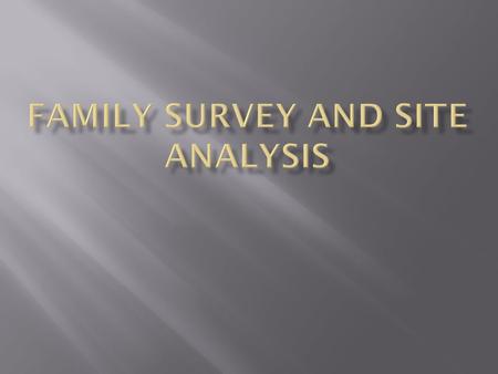  This is a questionnaire about the family  How many and what ages?  Hobbies?  Pets?  Do they like to garden?  Do they prefer patios or decks? 