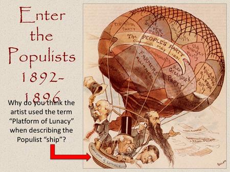 Enter the Populists 1892- 1896 Why do you think the artist used the term “Platform of Lunacy” when describing the Populist “ship”?