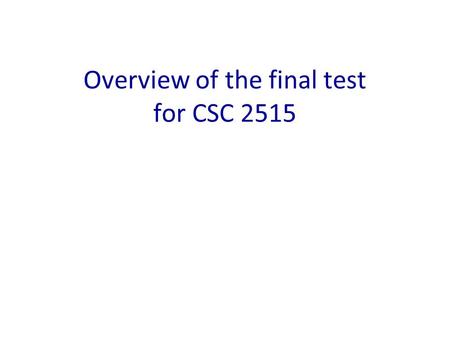 Overview of the final test for CSC 2515. Overview PART A: 7 easy questions –You should answer 5 of them. If you answer more we will select 5 at random.