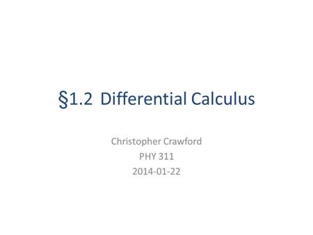 §1.2 Differential Calculus