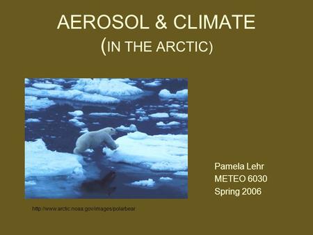 AEROSOL & CLIMATE ( IN THE ARCTIC) Pamela Lehr METEO 6030 Spring 2006