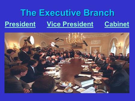 The Executive Branch President Vice President Cabinet.