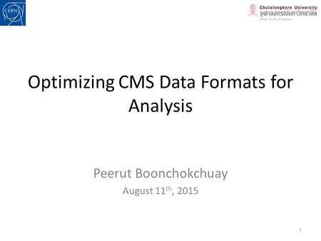 Optimizing CMS Data Formats for Analysis Peerut Boonchokchuay August 11 th, 2015 1.