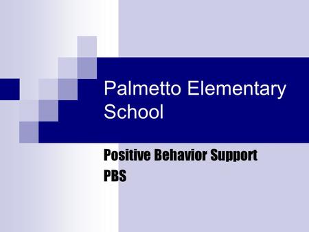 Palmetto Elementary School Positive Behavior Support PBS.