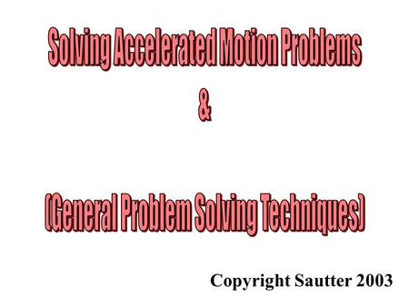 Copyright Sautter 2003. General Problem Solving Steps (1) Read the problem more than once (three of four times is preferable) (2) Decide what is to be.