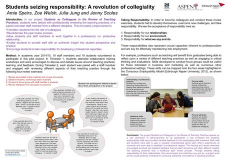 Students seizing responsibility: A revolution of collegiality Amie Speirs, Zoe Welsh, Julia Jung and Jenny Scoles Introduction: In our project Students.