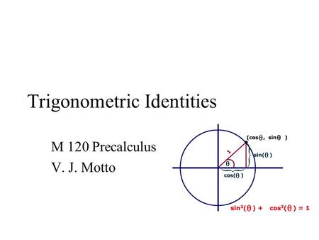 Trigonometric Identities M 120 Precalculus V. J. Motto.