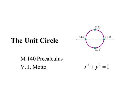 The Unit Circle M 140 Precalculus V. J. Motto. Remembering the “special” right triangles from geometry. The first one is formed by drawing the diagonal.