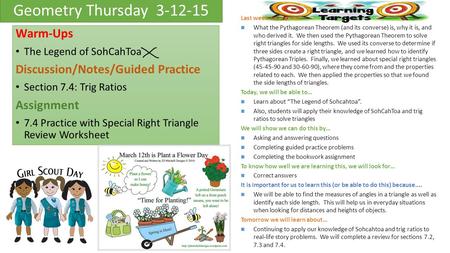 Geometry Thursday Warm-Ups Discussion/Notes/Guided Practice