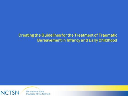 Creating the Guidelines for the Treatment of Traumatic Bereavement in Infancy and Early Childhood.
