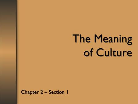 The Meaning of Culture Chapter 2 – Section 1.