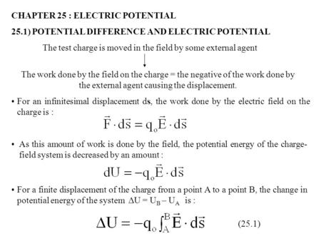 CHAPTER 25 : ELECTRIC POTENTIAL
