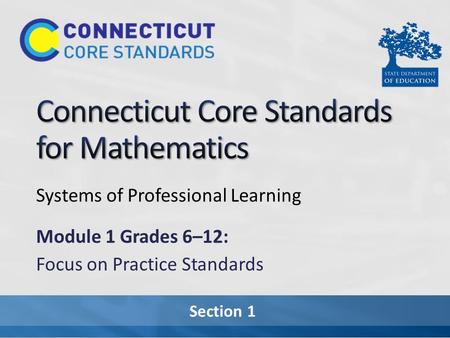 Section 1 Systems of Professional Learning Module 1 Grades 6–12: Focus on Practice Standards.