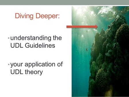 Diving Deeper: understanding the UDL Guidelines your application of UDL theory.