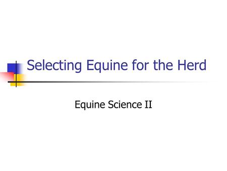 Selecting Equine for the Herd Equine Science II. Importance of Age 1. The productive life or period of an equine’s usefulness is comparatively brief.