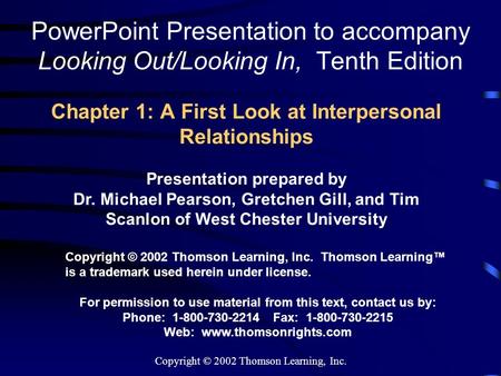 Chapter 1: A First Look at Interpersonal Relationships