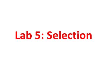 Lab 5: Selection.