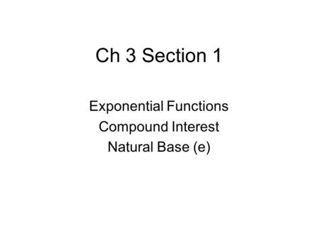 Exponential Functions Compound Interest Natural Base (e)