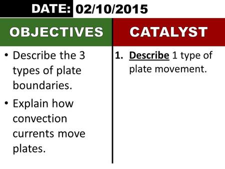 CATALYST OBJECTIVES DATE: 02/10/2015