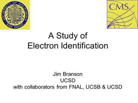 A Study of Electron Identification Jim Branson UCSD with collaborators from FNAL, UCSB & UCSD.