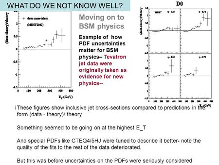 Moving on to BSM physics Example of how PDF uncertainties matter for BSM physics– Tevatron jet data were originally taken as evidence for new physics--