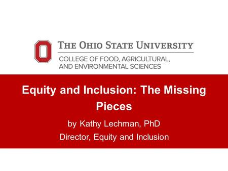 Equity and Inclusion: The Missing Pieces by Kathy Lechman, PhD Director, Equity and Inclusion.