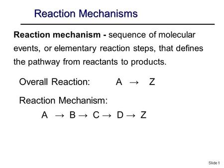 Reaction Mechanisms Overall Reaction: A → Z