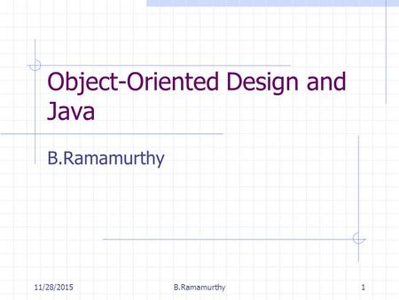 11/28/2015B.Ramamurthy1 Object-Oriented Design and Java B.Ramamurthy.
