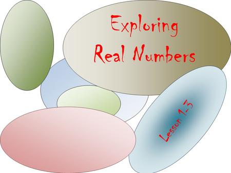 Exploring Real Numbers Lesson 1-3. Real Numbers Rational Numbers Integers Whole Numbers.