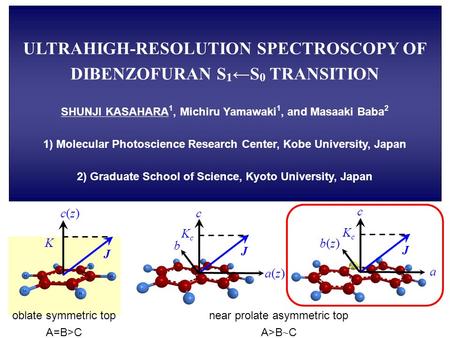 ULTRAHIGH-RESOLUTION SPECTROSCOPY OF DIBENZOFURAN S 1 ←S 0 TRANSITION SHUNJI KASAHARA 1, Michiru Yamawaki 1, and Masaaki Baba 2 1) Molecular Photoscience.