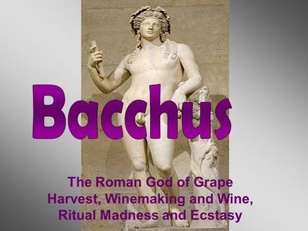 The Roman God of Grape Harvest, Winemaking and Wine, Ritual Madness and Ecstasy.