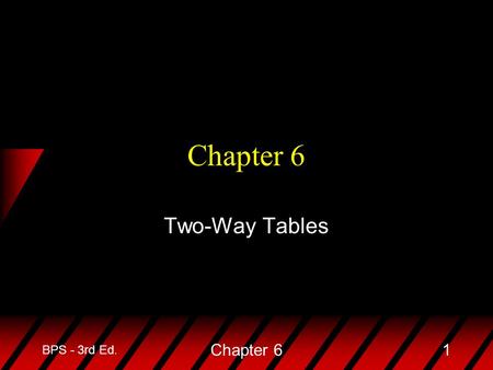 BPS - 3rd Ed. Chapter 61 Two-Way Tables. BPS - 3rd Ed. Chapter 62 u In this chapter we will study the relationship between two categorical variables (variables.