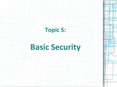 Topic 5: Basic Security.
