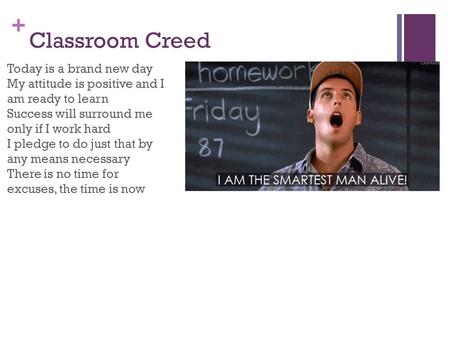 Classroom Creed Today is a brand new day My attitude is positive and I am ready to learn Success will surround me only if I work hard I pledge to.