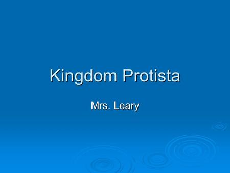 Kingdom Protista Mrs. Leary.