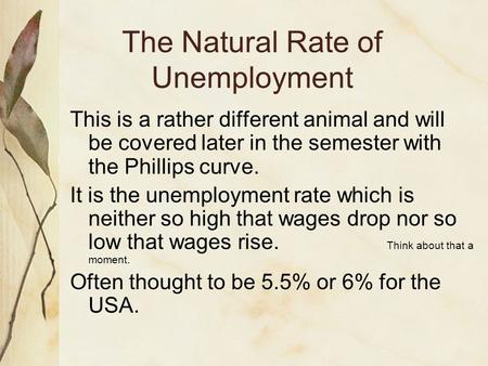 The Natural Rate of Unemployment This is a rather different animal and will be covered later in the semester with the Phillips curve. It is the unemployment.