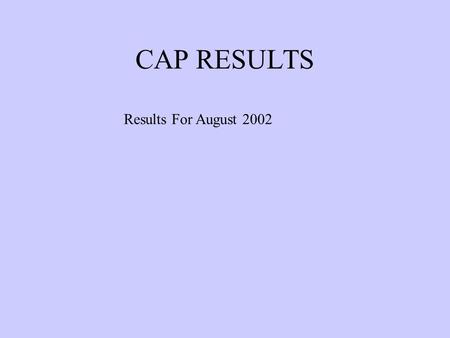 CAP RESULTS Results For August 2002. Enrollment Facility (Table) Facility 2815.1 10255.1 70.3 189.7 80.0 2513.5 93.5 126.5 100.0 185100.0 Cabin Creek.