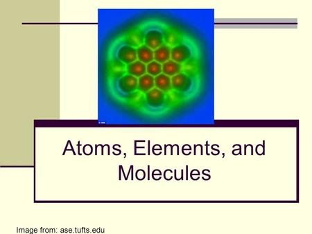 Atoms, Elements, and Molecules Image from: ase.tufts.edu.