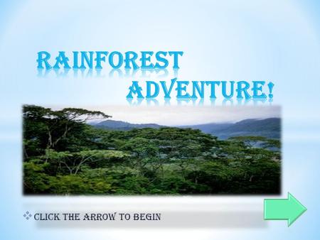  Click the arrow to begin. Welcome to the tropical rainforest, I’m your tour guide Tony! You never know what you might find out here, so let’s begin.